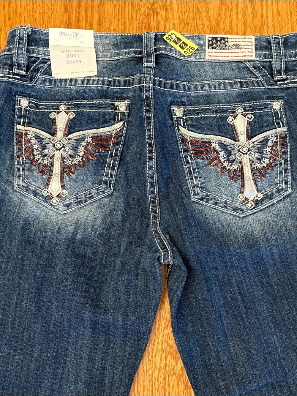 Miss Me Dark Blue Bootcut Jeans with Embroidered Cross Pockets
